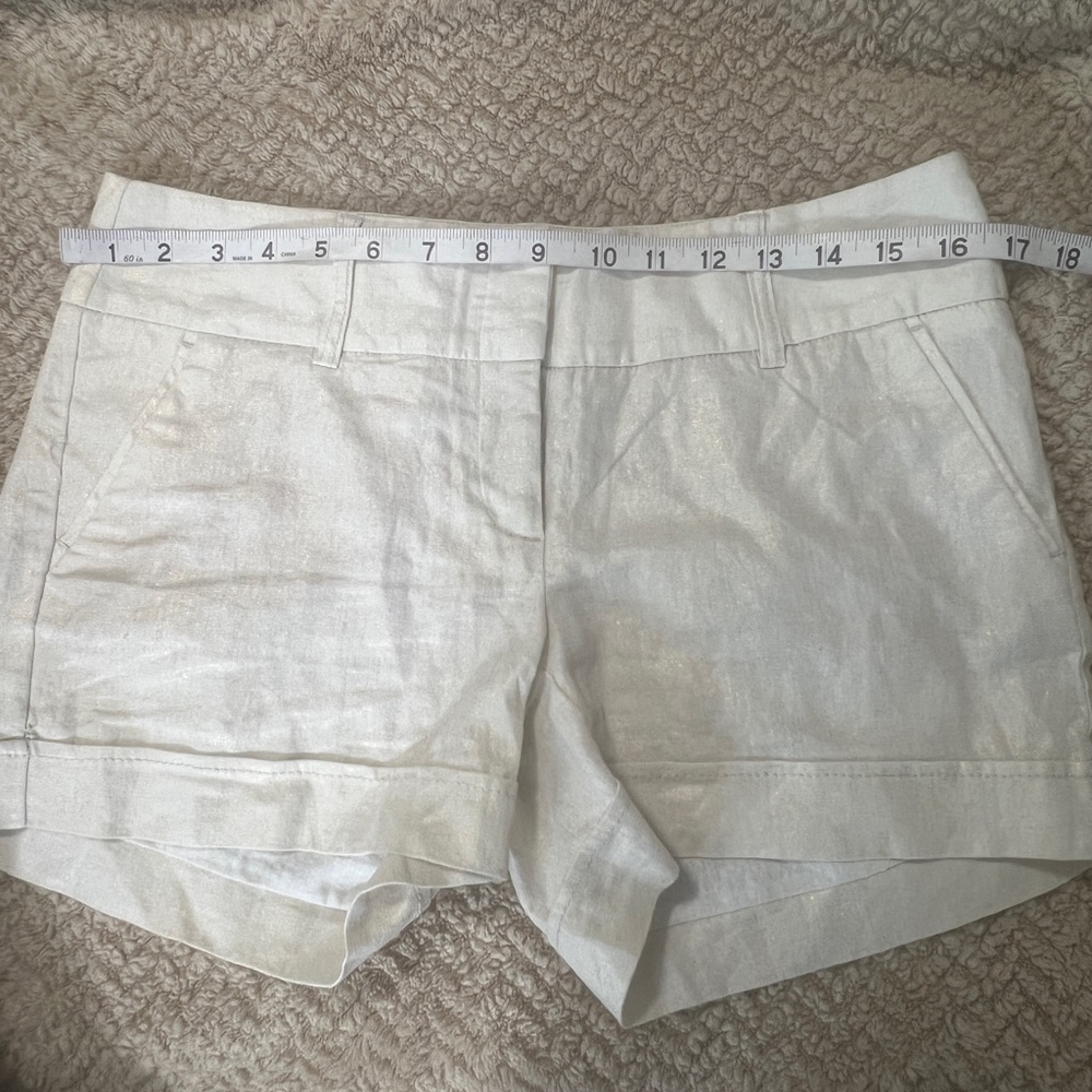 Willi Smith Cream & gold shimmer Shorts Tailored Linen pockets size 6 medium‎ - Picture 8 of 9